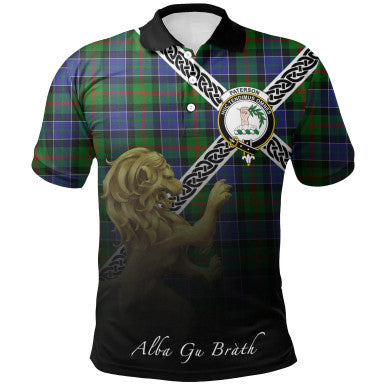 Scottish Paterson Clan Crest Tartan Polo Shirt - Celtic with Scotland Lion Front Side Tartan Plaid
