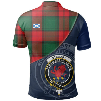Scottish Stewart Atholl Modern Clan Crest Tartan Polo Shirt - Bend Style Back Side Tartan Plaid