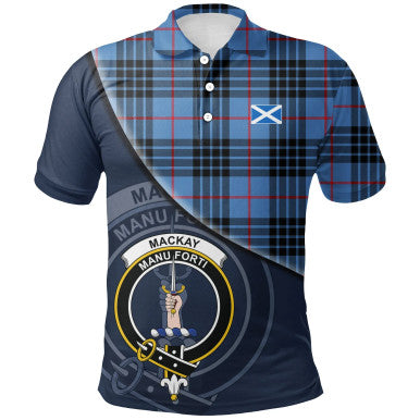 Scottish MacKay Blue Clan Crest Tartan Polo Shirt - Bend Style Front Side Tartan Plaid