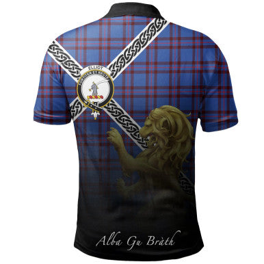 Scottish Elliot Modern Clan Crest Tartan Polo Shirt - Celtic with Scotland Lion Back Side Tartan Plaid
