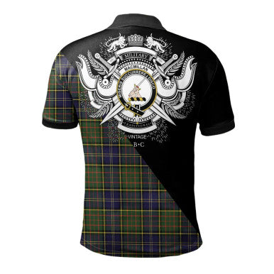 Scottish Houston Clan Crest Tartan Polo Shirt - Military Logo Back Side Tartan Plaid