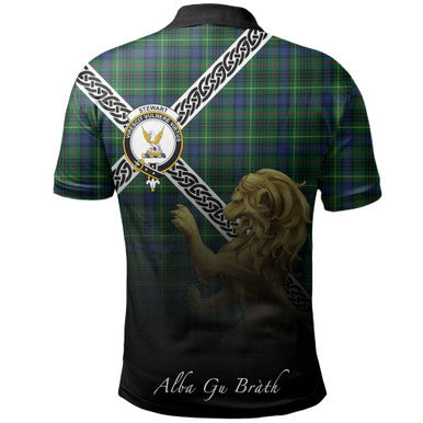 Scottish Stewart Hunting Modern Clan Crest Tartan Polo Shirt - Celtic with Scotland Lion Back Side Tartan Plaid