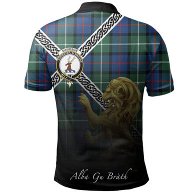 Scottish Davidson of Tulloch Clan Crest Tartan Polo Shirt - Celtic with Scotland Lion Back Side Tartan Plaid