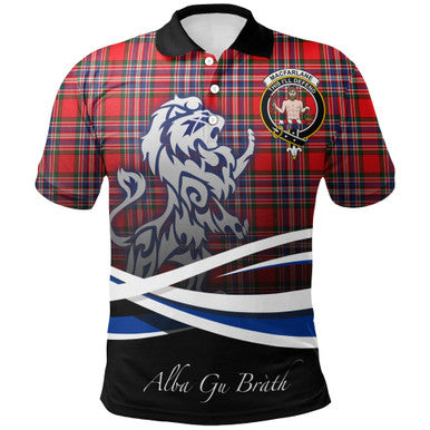 Scottish MacFarlane Modern Clan Crest Tartan Polo Shirt - Scotland Lion Front Side Tartan Plaid