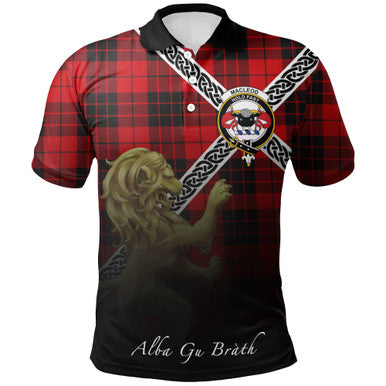 Scottish MacLeod of Raasay Clan Crest Tartan Polo Shirt - Celtic with Scotland Lion Front Side Tartan Plaid