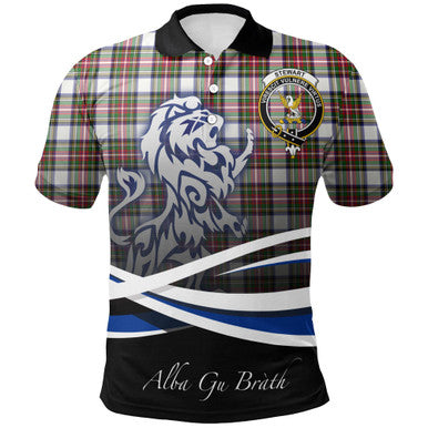 Scottish Stewart Dress Modern Clan Crest Tartan Polo Shirt - Scotland Lion Front Side Tartan Plaid