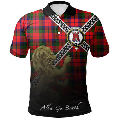 Scottish MacNaughton Modern Clan Crest Tartan Polo Shirt - Celtic with Scotland Lion Front Side Tartan Plaid