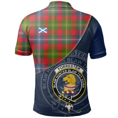 Scottish Forrester Clan Crest Tartan Polo Shirt - Bend Style Back Side Tartan Plaid