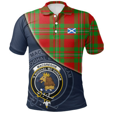 Scottish MacGregor Modern Clan Crest Tartan Polo Shirt - Bend Style Front Side Tartan Plaid