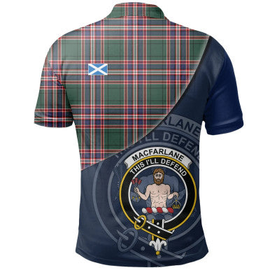 Scottish MacFarlane Hunting Modern Clan Crest Tartan Polo Shirt - Bend Style Back Side Tartan Plaid