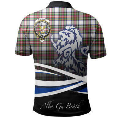 Scottish Stewart Dress Modern Clan Crest Tartan Polo Shirt - Scotland Lion Back Side Tartan Plaid