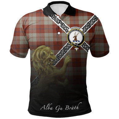 Scottish Davidson Dress Dancers Clan Crest Tartan Polo Shirt - Celtic with Scotland Lion Front Side Tartan Plaid