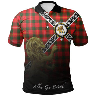 Scottish MacFie Clan Crest Tartan Polo Shirt - Celtic with Scotland Lion Front Side Tartan Plaid