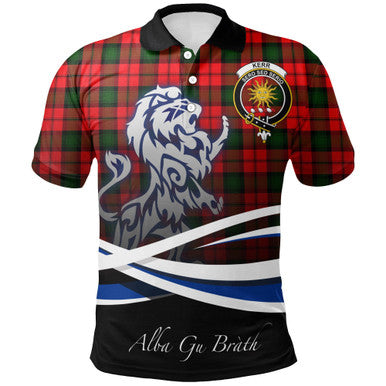Scottish Kerr Modern Clan Crest Tartan Polo Shirt - Scotland Lion Front Side Tartan Plaid