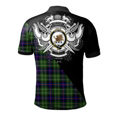Scottish Laing Clan Crest Tartan Polo Shirt - Military Logo Back Side Tartan Plaid