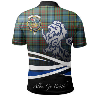 Scottish Paisley District Clan Crest Tartan Polo Shirt - Scotland Lion Back Side Tartan Plaid