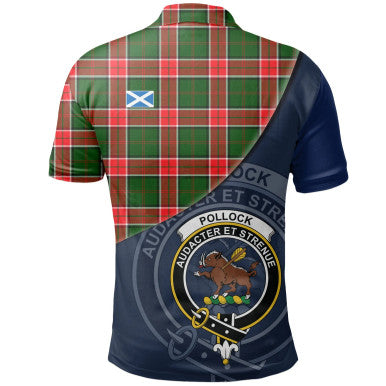 Scottish Pollock Modern Clan Crest Tartan Polo Shirt - Bend Style Back Side Tartan Plaid