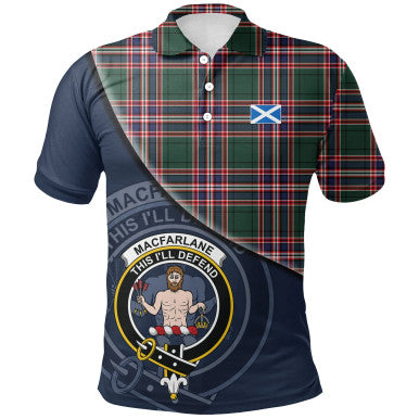 Scottish MacFarlane Hunting Modern Clan Crest Tartan Polo Shirt - Bend Style Front Side Tartan Plaid