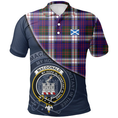 Scottish MacDonald Dress Modern Clan Crest Tartan Polo Shirt - Bend Style Front Side Tartan Plaid