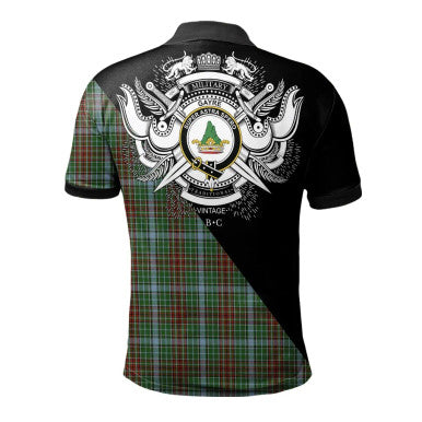Scottish Learmonth Clan Crest Tartan Polo Shirt - Military Logo Back Side Tartan Plaid