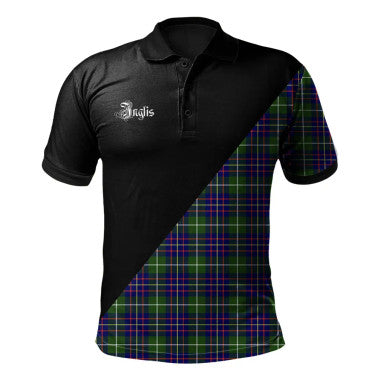 Scottish Kinloch Clan Crest Tartan Polo Shirt - Military Logo Front Side Tartan Plaid
