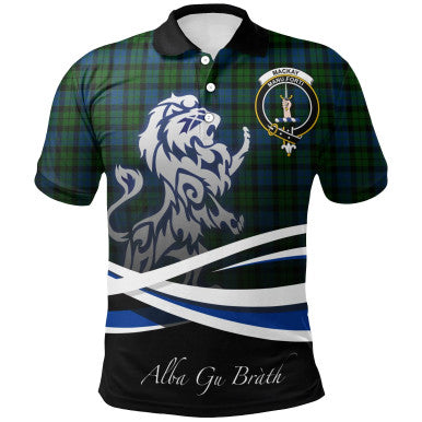 Scottish MacKay Modern Clan Crest Tartan Polo Shirt - Scotland Lion Front Side Tartan Plaid