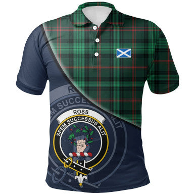 Scottish Ross Hunting Modern Clan Crest Tartan Polo Shirt - Bend Style Front Side Tartan Plaid