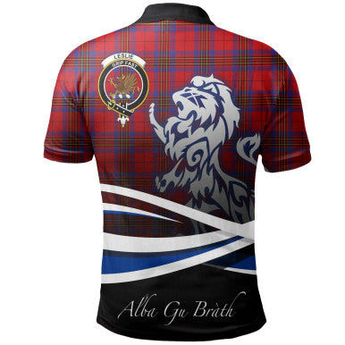 Scottish Leslie Modern Clan Crest Tartan Polo Shirt - Scotland Lion Back Side Tartan Plaid