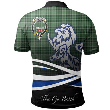 Scottish MacDonald Lord of the Isles Hunting Clan Crest Tartan Polo Shirt - Scotland Lion Back Side Tartan Plaid