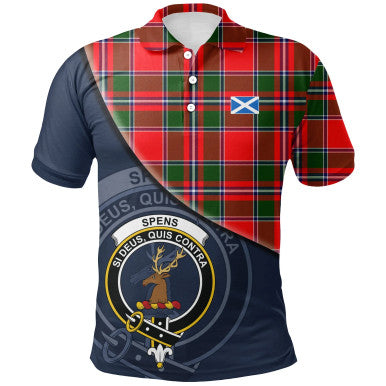 Scottish Spens Modern Clan Crest Tartan Polo Shirt - Bend Style Front Side Tartan Plaid
