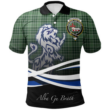 Scottish MacDonald Lord of the Isles Hunting Clan Crest Tartan Polo Shirt - Scotland Lion Front Side Tartan Plaid
