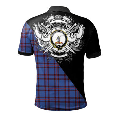 Scottish Leask Clan Crest Tartan Polo Shirt - Military Logo Back Side Tartan Plaid