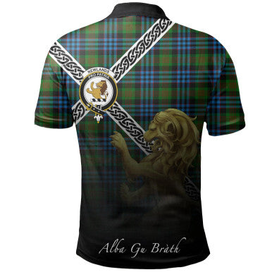 Scottish Newlands of Lauriston Clan Crest Tartan Polo Shirt - Celtic with Scotland Lion Back Side Tartan Plaid