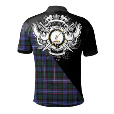 Scottish Leslie Modern Clan Crest Tartan Polo Shirt - Military Logo Back Side Tartan Plaid