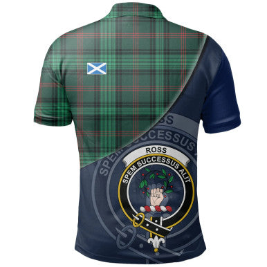 Scottish Ross Hunting Modern Clan Crest Tartan Polo Shirt - Bend Style Back Side Tartan Plaid