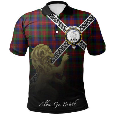 Scottish Tennant Clan Crest Tartan Polo Shirt - Celtic with Scotland Lion Front Side Tartan Plaid