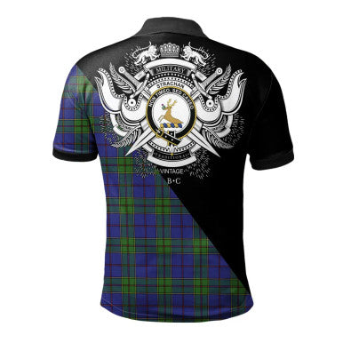 Scottish Little Clan Crest Tartan Polo Shirt - Military Logo Back Side Tartan Plaid