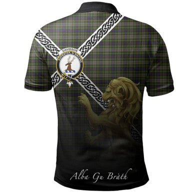Scottish Davidson Tulloch Dress Clan Crest Tartan Polo Shirt - Celtic with Scotland Lion Back Side Tartan Plaid