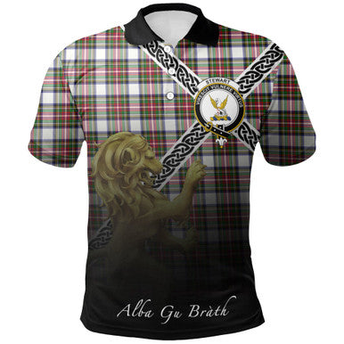 Scottish Stewart Dress Modern Clan Crest Tartan Polo Shirt - Celtic with Scotland Lion Front Side Tartan Plaid