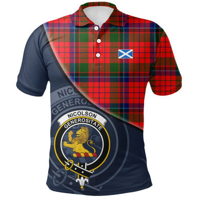 Scottish Nicolson Modern Clan Crest Tartan Polo Shirt - Bend Style Front Side Tartan Plaid