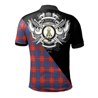 Scottish Logie Clan Crest Tartan Polo Shirt - Military Logo Back Side Tartan Plaid