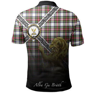 Scottish Stewart Dress Modern Clan Crest Tartan Polo Shirt - Celtic with Scotland Lion Back Side Tartan Plaid