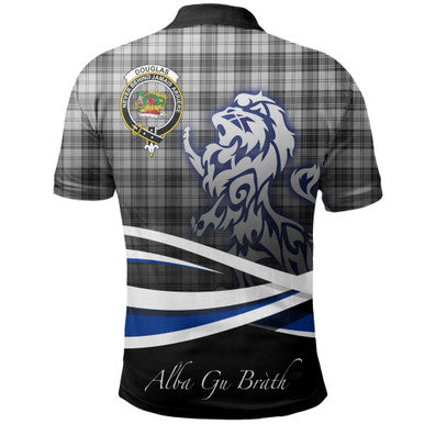 Scottish Douglas Grey Modern Clan Crest Tartan Polo Shirt - Scotland Lion Back Side Tartan Plaid