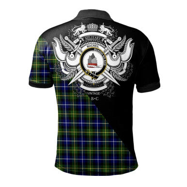 Scottish MacArthur Modern Clan Crest Tartan Polo Shirt - Military Logo Back Side Tartan Plaid