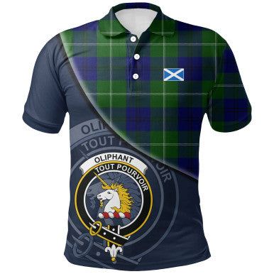 Scottish Oliphant Modern Clan Crest Tartan Polo Shirt - Bend Style Front Side Tartan Plaid