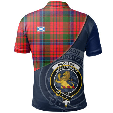 Scottish Nicolson Modern Clan Crest Tartan Polo Shirt - Bend Style Back Side Tartan Plaid