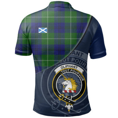 Scottish Oliphant Modern Clan Crest Tartan Polo Shirt - Bend Style Back Side Tartan Plaid