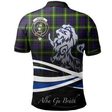 Scottish Watson Modern Clan Crest Tartan Polo Shirt - Scotland Lion Back Side Tartan Plaid