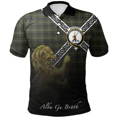 Scottish Davidson Tulloch Dress Clan Crest Tartan Polo Shirt - Celtic with Scotland Lion Front Side Tartan Plaid
