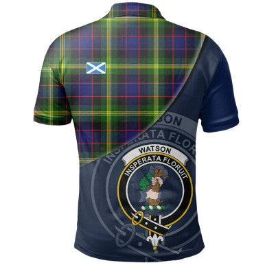 Scottish Watson Modern Clan Crest Tartan Polo Shirt - Bend Style Back Side Tartan Plaid